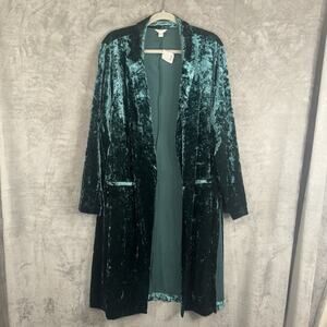 Cato's Crushed Velvet Duster Jacket Emerald Green SZ 18/20W Whimsigothn Holiday